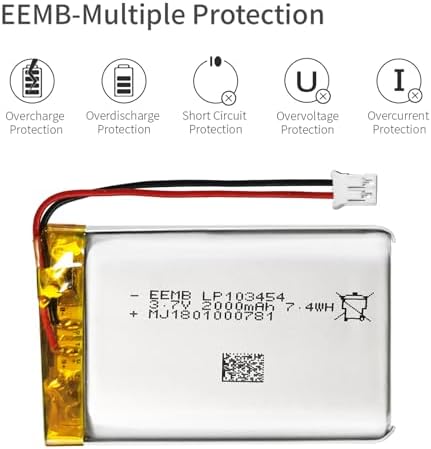 Batería de polímero de litio EEMB 3.7V 2000mAh 103454 Lipo recargable con conector JST para altavoces y dispositivos inalámbricos - Verifica - imagen 5