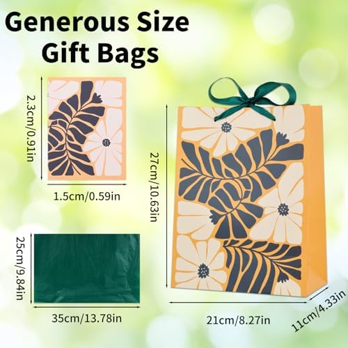 Paquete de 6 Bolsas de Regalo Medianas con Papel de Seda y Tarjetas - Bolsas Tropicales Florales en Verde Salvia para Mujeres, Cumpleaños, Baby - imagen 7