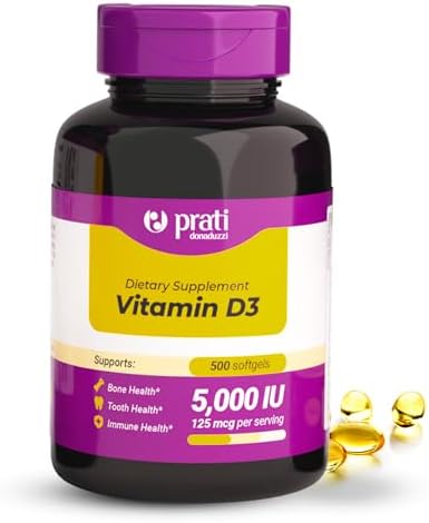 Suplemento Diario Extra Fuerte Prati Donaduzzi Vitamina D3 5,000 IU (125 mcg) 500 Cápsulas Blandas – Apoyo para Huesos y Dientes - imagen 1