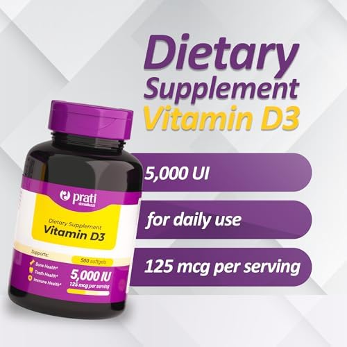 Suplemento Diario Extra Fuerte Prati Donaduzzi Vitamina D3 5,000 IU (125 mcg) 500 Cápsulas Blandas – Apoyo para Huesos y Dientes - imagen 2