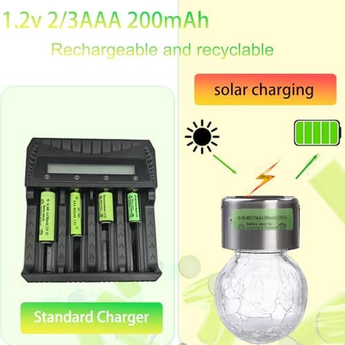 Baterías Recargables Yibatopow 8 Paquetes Ni-MH 2/3AAA 1.2V 200mAh para Luces Solares y Jardín (No son Baterías AAA) - imagen 4