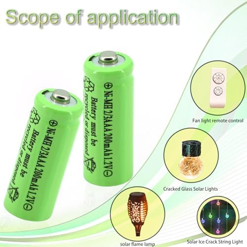 Baterías Recargables Yibatopow 8 Paquetes Ni-MH 2/3AAA 1.2V 200mAh para Luces Solares y Jardín (No son Baterías AAA) - imagen 5