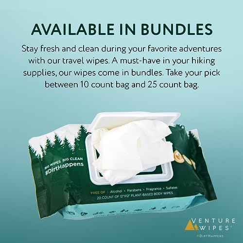 Toallitas Venture Grandes para Ducha y Ejercicio - Biodegradables con Aloe, Vitamina E y Aceite de Árbol de Té - Esenciales para Adultos y Viajes - - imagen 6