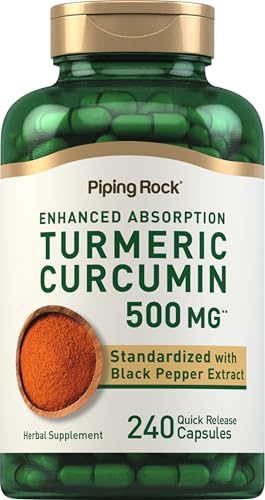 Suplemento de Cúrcuma Curcumina Piping Rock | 240 Cápsulas | Con Extracto de Pimienta Negra | Complejo Estandarizado | Sin OGM, Libre de Gluten - imagen 1