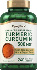 Suplemento de Cúrcuma Curcumina Piping Rock | 240 Cápsulas | Con Extracto de Pimienta Negra | Complejo Estandarizado | Sin OGM, Libre de Gluten - imagen 1
