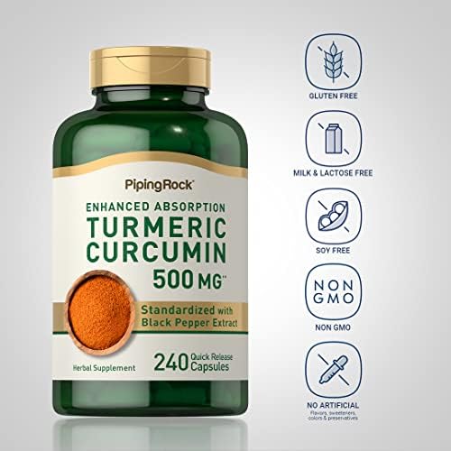 Suplemento de Cúrcuma Curcumina Piping Rock | 240 Cápsulas | Con Extracto de Pimienta Negra | Complejo Estandarizado | Sin OGM, Libre de Gluten - imagen 3