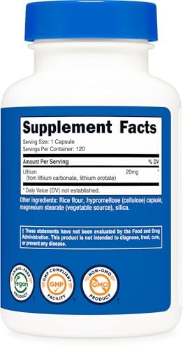 Nutricost Orotato de Litio (20mg) 120 Cápsulas - Veganas, Sin Gluten, Sin OGM - imagen 5