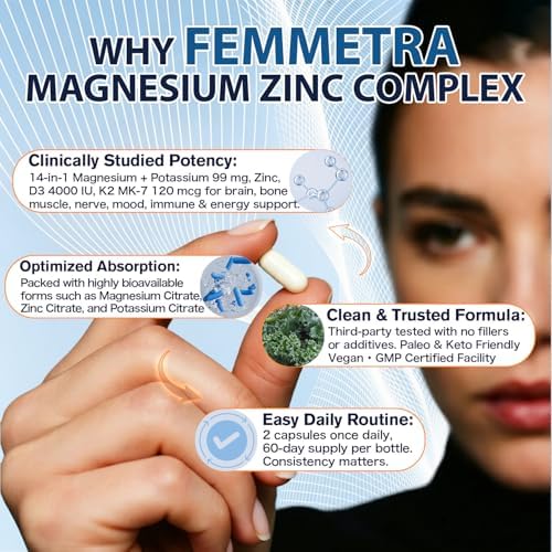 Complejo de Citrato de Magnesio Ultra con Zinc y Potasio 99 mg, Vitamina D3 4000 IU, K2 MK-7 120 mcg, C, B6, Inositol y Boro, 14 Formas de Magnesio - imagen 2