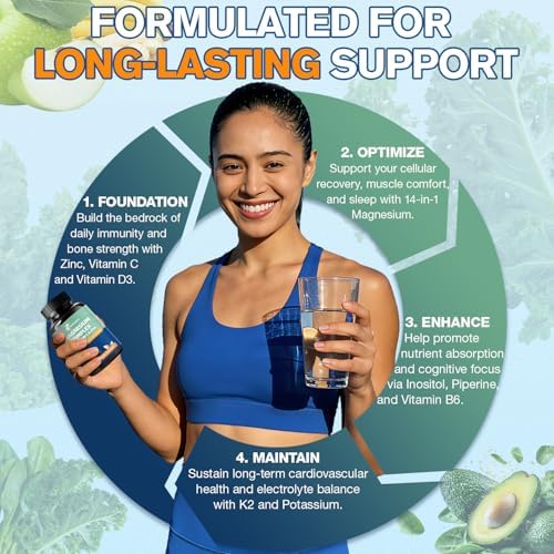 Complejo de Citrato de Magnesio Ultra con Zinc y Potasio 99 mg, Vitamina D3 4000 IU, K2 MK-7 120 mcg, C, B6, Inositol y Boro, 14 Formas de Magnesio - imagen 7