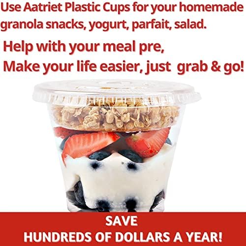 Vasos Parfait de Plástico Transparente Aatriet con Inserto y Tapas Sin Agujero - Vasos para Yogur, Frutas, Dips y Verduras, Desayunos y Snacks para - imagen 7