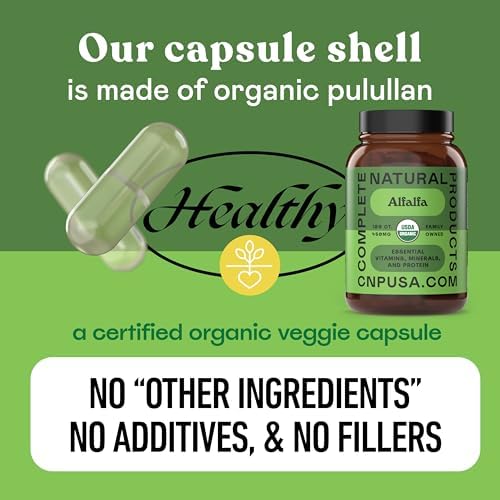 Complete Natural Products Hoja de Alfalfa Pura - 100 Cápsulas - 450mg de Polvo Orgánico de Hoja de Alfalfa en Cápsulas Veganas - imagen 7
