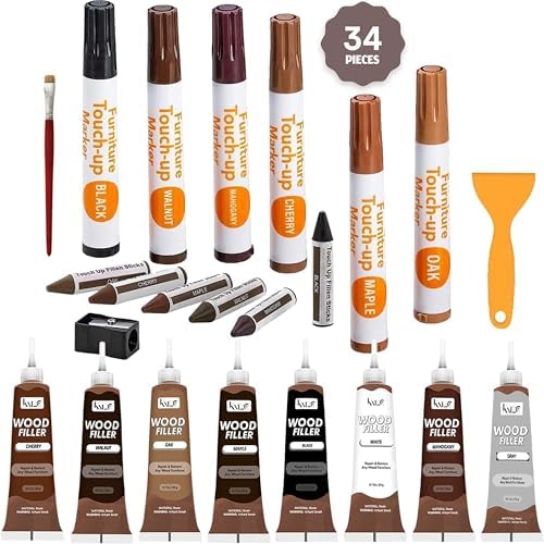 Kit de Reparación de Madera Katzco de 34 Marcadores - Marcadores para Rayones y Ceras con Sacapuntas - Ideal para Muebles, Pisos, Mesas y Más - imagen 7