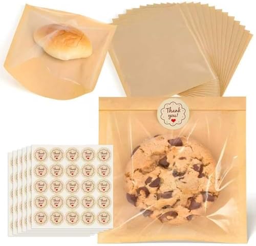 Paquete de 160 Bolsas para Galletas con Sello, 7.5 x 7.1 Pulgadas, Bolsas para Repostería con Ventana, Resistentes a Grasas, Perfectas para Galletas, - imagen 1