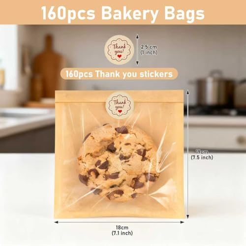 Paquete de 160 Bolsas para Galletas con Sello, 7.5 x 7.1 Pulgadas, Bolsas para Repostería con Ventana, Resistentes a Grasas, Perfectas para Galletas, - imagen 2