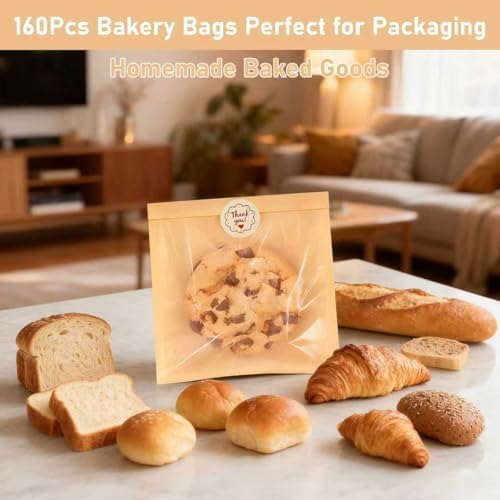 Paquete de 160 Bolsas para Galletas con Sello, 7.5 x 7.1 Pulgadas, Bolsas para Repostería con Ventana, Resistentes a Grasas, Perfectas para Galletas, - imagen 4