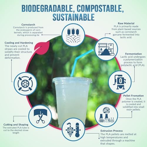 Popotes Compostables Weemium Desechables [300 Piezas] 8.25 | 100% Plástico a Base de Plantas, Biodegradables y Flexibles | Alternativa Ideal a los - imagen 3