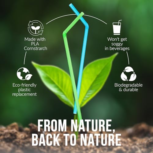 Popotes Compostables Weemium Desechables [300 Piezas] 8.25 | 100% Plástico a Base de Plantas, Biodegradables y Flexibles | Alternativa Ideal a los - imagen 4