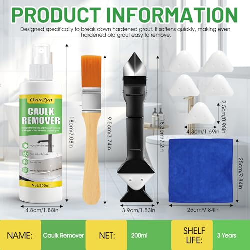 Removedor de Calafateo OverZyn, Limpiador de Silicona con Herramienta para Remoción, 6.76 Oz, Eficaz y Seguro para Baños, Cocinas y Ventanas - imagen 7