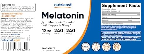 Nutricost Melatonina 12mg, 240 Tabletas - 12mg por Porción, Sin OGM, Libre de Gluten - imagen 5