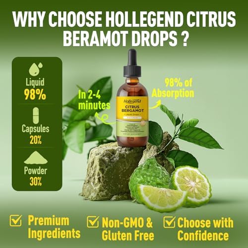 Gotas Líquidas de Bergamota Cítrica HOLLEGEND, Suplemento Orgánico 1000mg con Soursop, CoQ10, Vitamina D3 y K2, Sabor a Limón, 2 Fl Oz - imagen 5