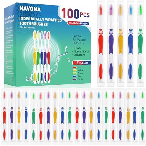 Paquete de 100 Cepillos de Dientes Premium Navona, Desechables, para Niños, con Cerdas Suaves Medias, Mango Ergonómico, Perfectos para Viajes y - imagen 1