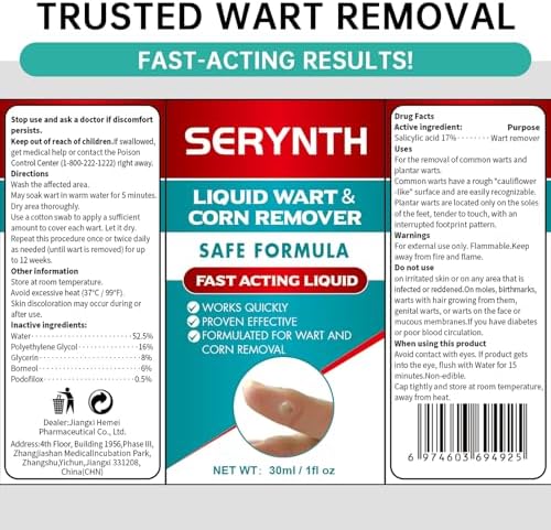 SERYNTH Líquido Eliminador de Verrugas con Ácido Salicílico, Remueve Rápidamente Verrugas Plantares, de Maíz y de Dedo. Fórmula Máxima - 17%, Sin - imagen 7