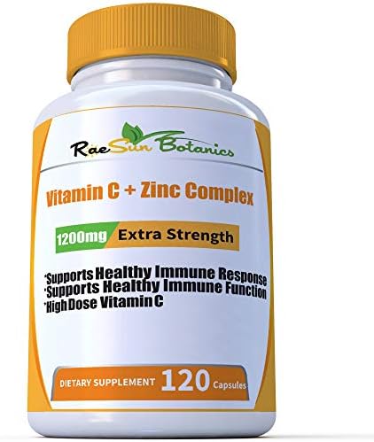 RaeSun Botanics Complejo de Vitamina C + Zinc Alta Dosis 1200mg para Soporte Inmunológico, 120 Cápsulas Veganas, Sin Gluten, No OGM, Suministro de 2 - imagen 1