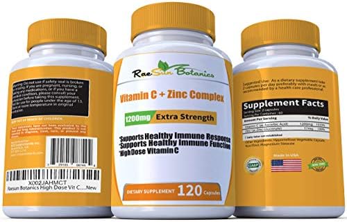 RaeSun Botanics Complejo de Vitamina C + Zinc Alta Dosis 1200mg para Soporte Inmunológico, 120 Cápsulas Veganas, Sin Gluten, No OGM, Suministro de 2 - imagen 2