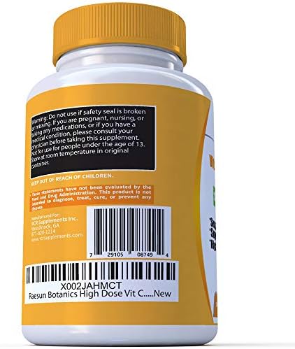 RaeSun Botanics Complejo de Vitamina C + Zinc Alta Dosis 1200mg para Soporte Inmunológico, 120 Cápsulas Veganas, Sin Gluten, No OGM, Suministro de 2 - imagen 3