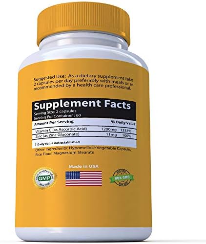 RaeSun Botanics Complejo de Vitamina C + Zinc Alta Dosis 1200mg para Soporte Inmunológico, 120 Cápsulas Veganas, Sin Gluten, No OGM, Suministro de 2 - imagen 4