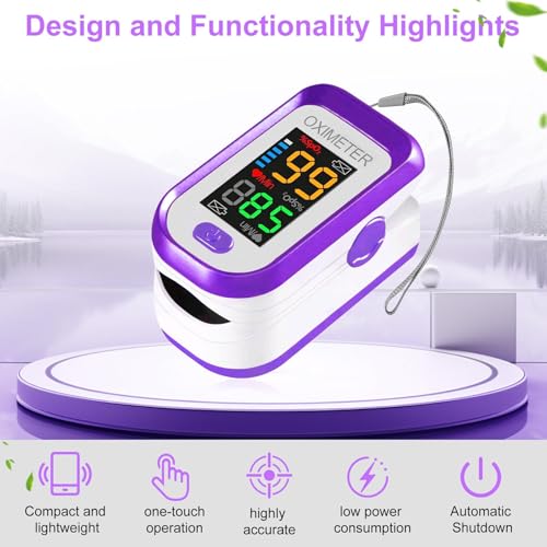 Oxímetro de Pulso de Dedo, Oxímetro con Pantalla LED Grande, Incluye Lanyard y Batería AAA (Morado) - imagen 2