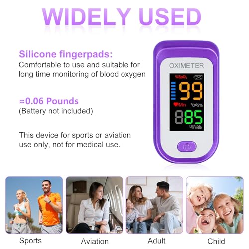 Oxímetro de Pulso de Dedo, Oxímetro con Pantalla LED Grande, Incluye Lanyard y Batería AAA (Morado) - imagen 5