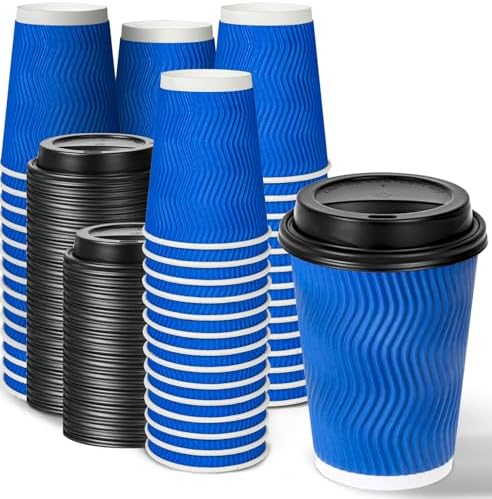 Ginkgo 60 Tazas Desechables de 12 oz con Tapa, Tazas de Papel Aisladas de Doble Pared, Resistentes a Filtraciones para Bebidas Calientes - imagen 1