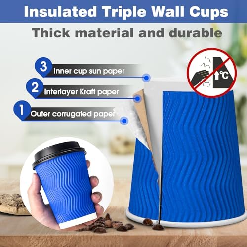 Ginkgo 60 Tazas Desechables de 12 oz con Tapa, Tazas de Papel Aisladas de Doble Pared, Resistentes a Filtraciones para Bebidas Calientes - imagen 3