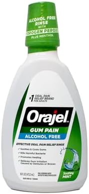 Enjuague Bucal Medicado Orajel 2X para Alivio del Dolor de Encías, Sin Alcohol, con Peróxido de Hidrógeno 1.5% y Mentol, Menta Suave, 16 fl oz - imagen 1