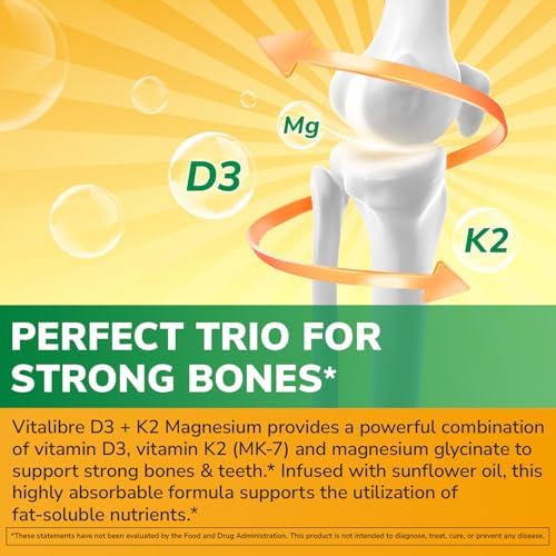 Suplemento de Vitamina D3 K2 + Magnesio Vitalibre, 10000 UI de Vitamina D3 y 100 mcg de K2, con Glicinato de Magnesio, Apoyo para Huesos, Dientes, - imagen 3