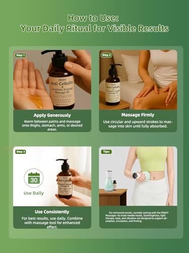 Aceite Corporal y Aceite de Masaje, Aceite Reafirmante para Celulitis, Drenaje Linfático, Tensado de Piel y Estrías, Ideal para Masajes en Piernas, - imagen 6