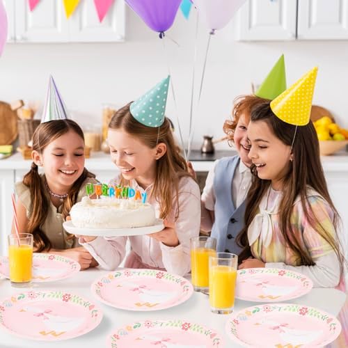 Platos Desechables FYSUIMU Silly Goose de 9 Pulgadas con Diseño Floral y Lazo Rosa, 40 Piezas para Fiestas de Cumpleaños y Baby Shower - imagen 3