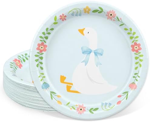 Platos Desechables FYSUIMU Silly Goose de 9 Pulgadas con Diseño Floral y Lazo Rosa, 40 Piezas para Fiestas de Cumpleaños y Baby Shower - imagen 8