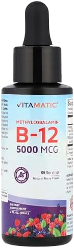 Vitamatic Vitamina B12 Líquida de Acción Rápida – 5000 mcg Methylcobalamin – Sabor Natural a Baya – Fórmula Sublingual para Mejor Absorción – 2 fl oz - imagen 1