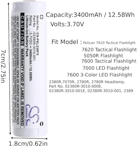 Batería de Repuesto de 3400mAh para Linterna Táctica Pelican 7600, Modelos 2380R, 2780R, 7000 LED y Más - imagen 3
