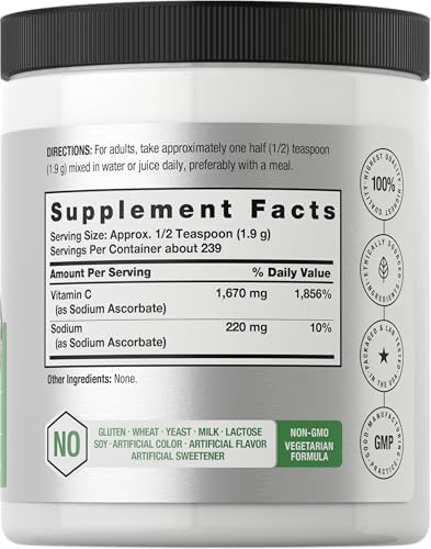 Horbäach Polvo de Ascorbato de Sodio | 16 oz | Vitamina C Acondicionada | Suplemento Vegano, No Transgénico y Libre de Gluten - imagen 2