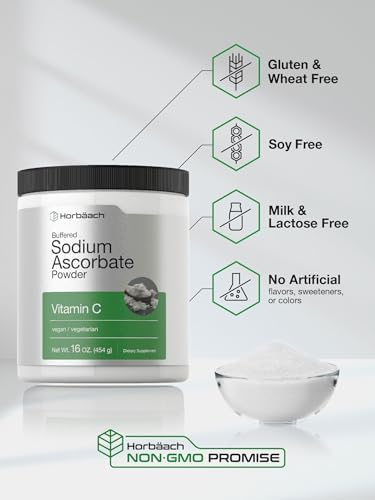 Horbäach Polvo de Ascorbato de Sodio | 16 oz | Vitamina C Acondicionada | Suplemento Vegano, No Transgénico y Libre de Gluten - imagen 5