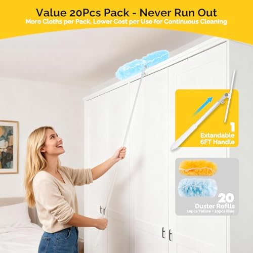 AIDELY Mango Extensible de 6 Pies con 20 Recambios, Kit de Inicio Pesado Compatible con Swiffer, Paños Desechables de Microfibra para Limpiar Techos, - imagen 6