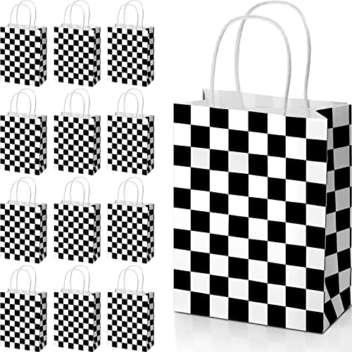 Bolsitas de Regalo Gersoniel de 24 Piezas con Diseño a Cuadros en Blanco y Negro para Fiesta de Carreras, Bolsas de Papel Kraft para Dulces y - imagen 1