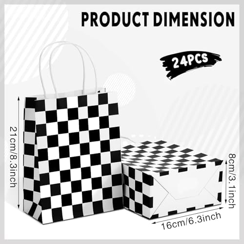 Bolsitas de Regalo Gersoniel de 24 Piezas con Diseño a Cuadros en Blanco y Negro para Fiesta de Carreras, Bolsas de Papel Kraft para Dulces y - imagen 2