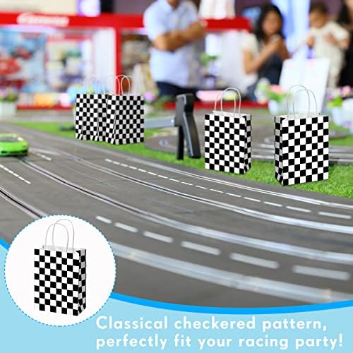 Bolsitas de Regalo Gersoniel de 24 Piezas con Diseño a Cuadros en Blanco y Negro para Fiesta de Carreras, Bolsas de Papel Kraft para Dulces y - imagen 4