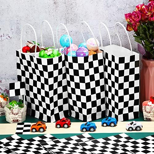Bolsitas de Regalo Gersoniel de 24 Piezas con Diseño a Cuadros en Blanco y Negro para Fiesta de Carreras, Bolsas de Papel Kraft para Dulces y - imagen 5
