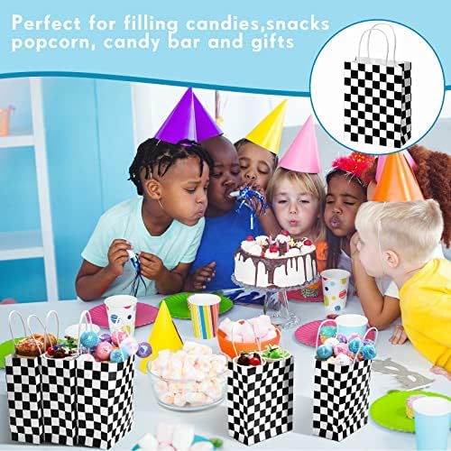 Bolsitas de Regalo Gersoniel de 24 Piezas con Diseño a Cuadros en Blanco y Negro para Fiesta de Carreras, Bolsas de Papel Kraft para Dulces y - imagen 6