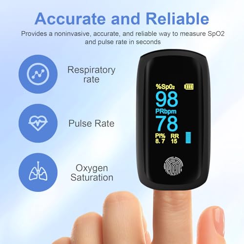 Oxímetro de pulso recargable con respiración, lectura precisa de O2, frecuencia de pulso y RR, no para uso médico, color negro - imagen 4